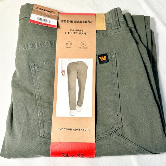 Eddie Bauer Men's Canvas Utility Work Pant Size 34X32 Green Stretch Durable NEW - Picture 13 of 13